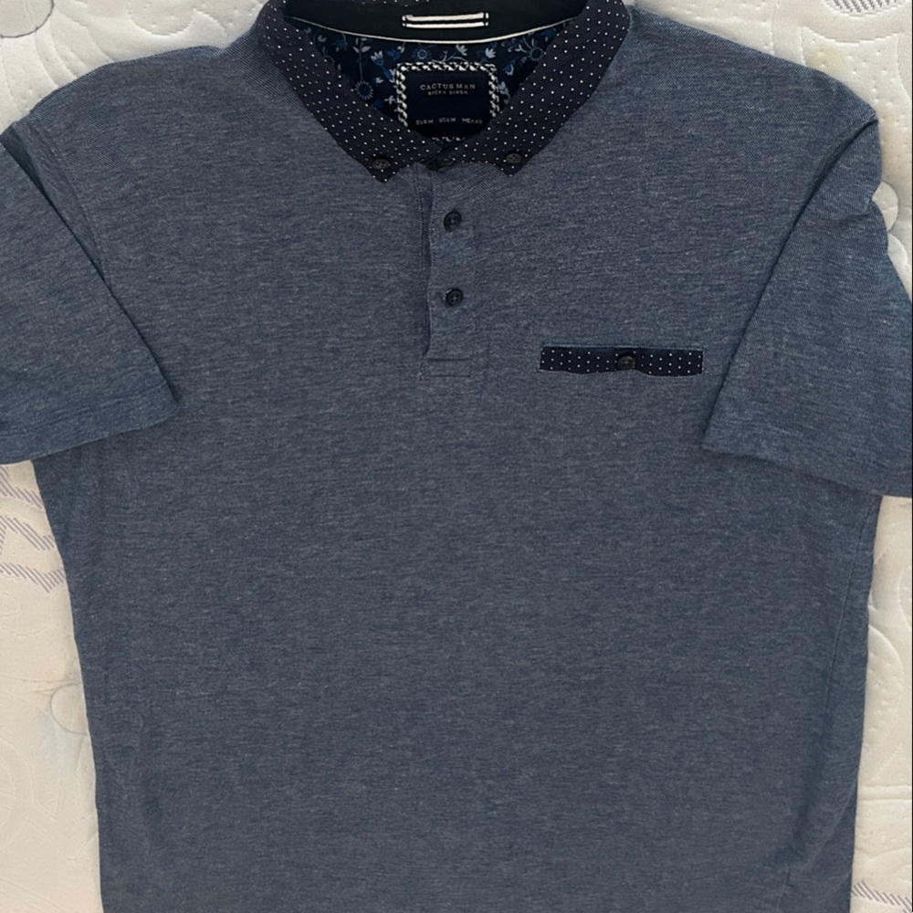 Cactus Dark Blue Polo Shirt with Patterned Collar